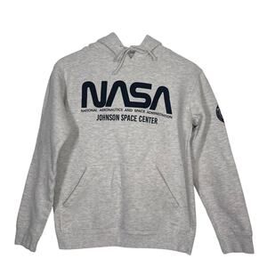 NASA Hoodie Men's Size Small Gray Black Spellout Embroidered Logo Sweatshirt